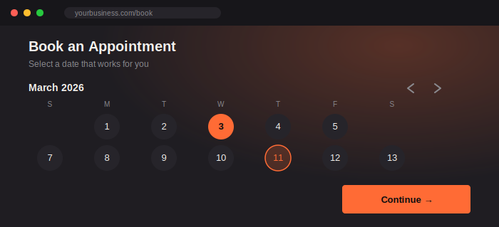 Example booking calendar mockup